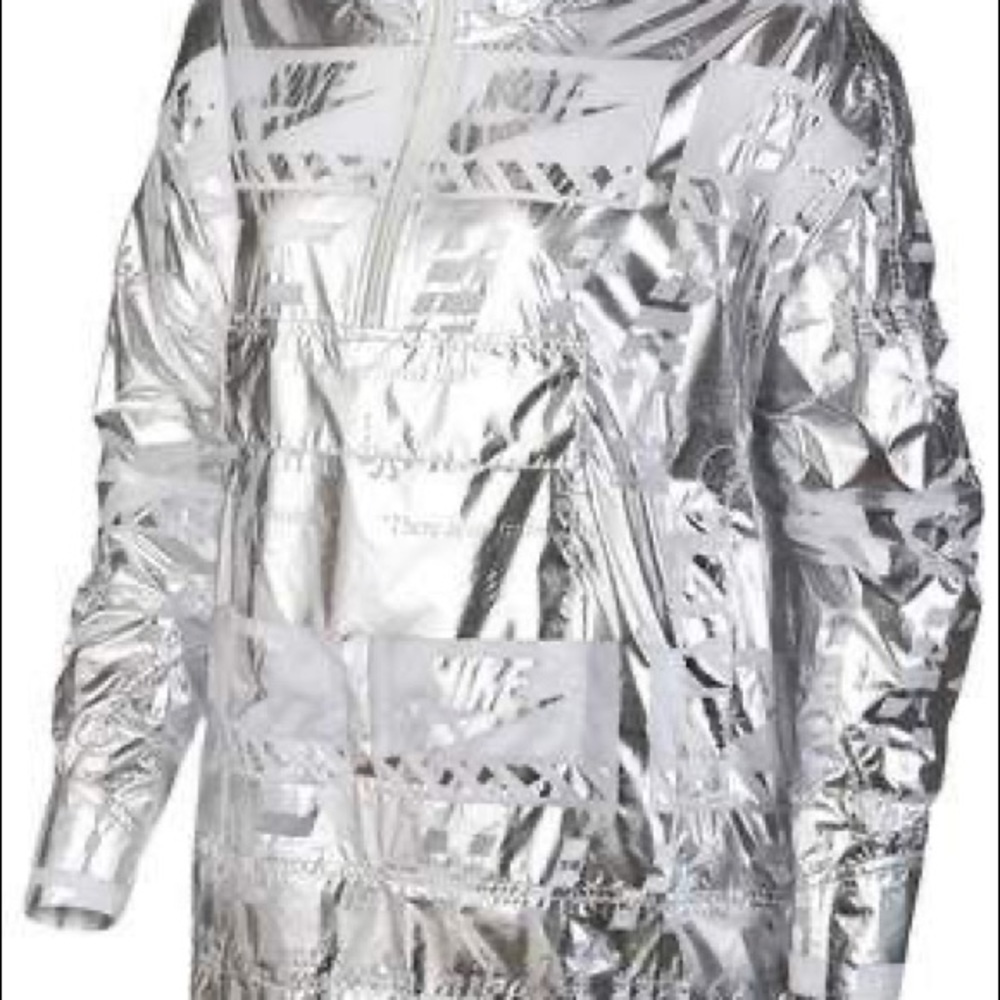 🚫SOLD🚫 NIKE'S METALLIC SILVER LOGO JACKET women L nwt - Picture 5 of 9